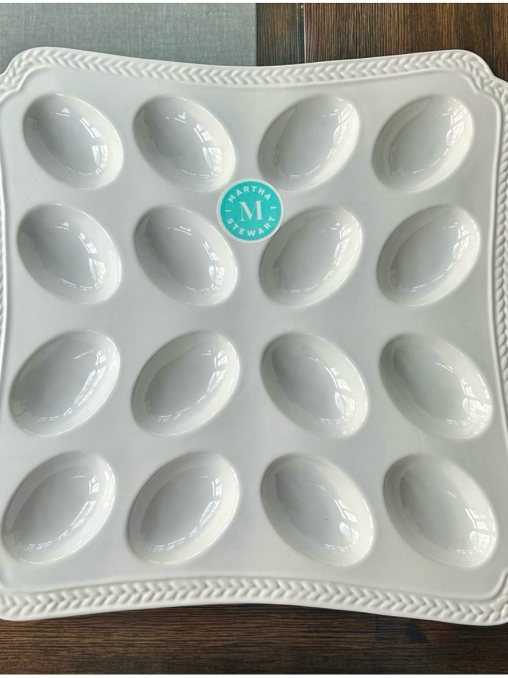 Martha Stewart White Ceramic Deviled Egg Serving Platter Tray 12 Egg New